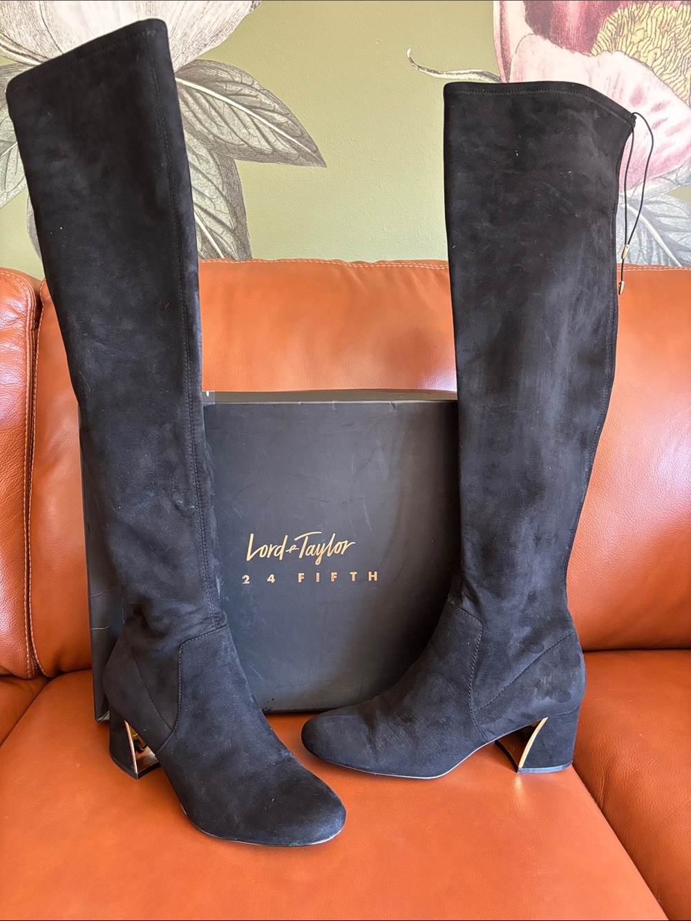 Lord & Taylor Black Suede Over-the-Knee Block Heel Boots